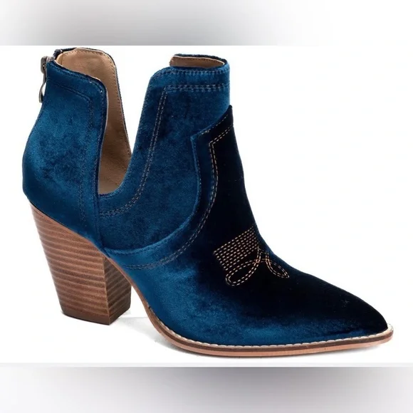 🎉❤️ Corkys Teal Velvet Boots Smoke Show Size 11 EUC - Picture 1 of 6